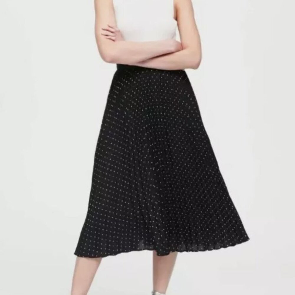 Black & White Polka Dot Flowy Pleated Midi Skirt - Size 14 NWT